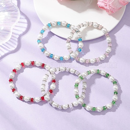 Браслеты из круглых бусин из перламутрового стекла и жемчуга для женщин BJEW-JB12740-1