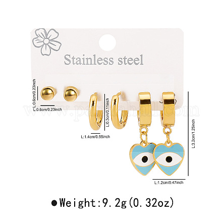 3 пара серег с эмалью от сглаза и сердца из нержавеющей стали 304 FS-WGD16A1-02-1