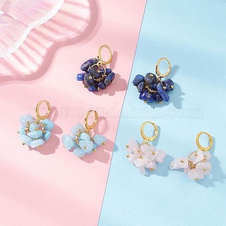 3 пара серег-колец из натурального розового кварца EJEW-JE06823-1