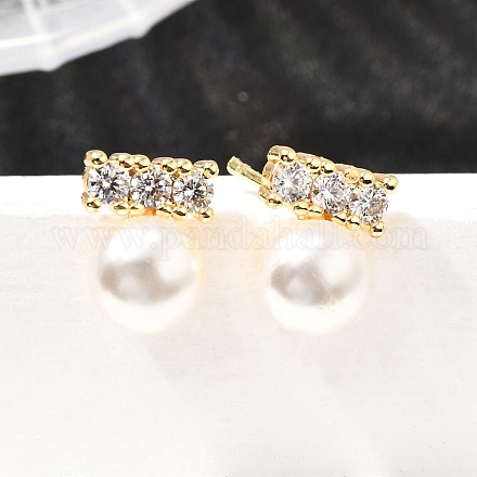 Круглые серьги-гвоздики из латуни с микропаве из прозрачных кубических цирконий EJEW-A135-30G-1