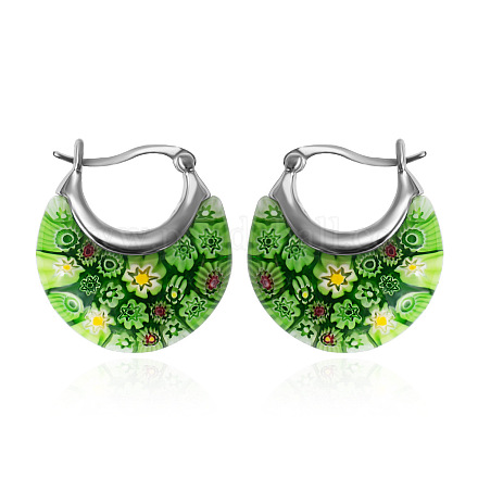 Плоские круглые серьги-кольца из нержавеющей стали 304 со стеклом миллефиори FS-WG56358-03-1