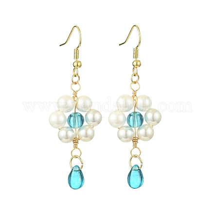 Серьга с жемчугом и стеклянной подвеской EJEW-JE05931-02-1