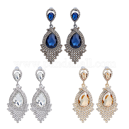 3 пара двухцветных стеклянных сережек-гвоздиков в форме капли EJEW-FI0001-88-1