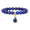 Natural Lapis Lazuli Beaded Stretch Bracelets, with Teardrop Charm, 7-1/2 inch(19cm)