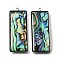 304 Stainless Steel Pave Natural Paua Shell Pendants, Stainless Steel Color, Rectangle, 43x17x3.5mm, Hole: 1.8mm