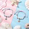 2Pcs 2 Styles Adjustable Korean Waxed Polyester Cord Bracelets, Stainless Steel & Alloy European Beaded Bracelets for Women, Starfish, Mixed Color, Inner Diameter: 3 inch(7.6cm)