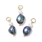 Natural Freshwater Pearl Potato & Shell Pearl Round Bead Pendants, Beaded Charms with Jump Rings, Golden, Prussian Blue, 17~18x7.5~9x6mm, Hole: 3.5mm