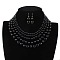 Plastic Pearl Round Beaded Multilayer Necklaces & Dangle Earrings Sets, Alloy Jewelry Sets, Golden, Black, 470mm