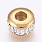 Ion Plating(IP) 304 Stainless Steel European Beads, Large Hole Beads, with Rhinestone, Flat Round, Golden, 10.5x7mm, Hole: 4.5mm