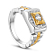 925 Sterling Silver Finger Ring, with Watch Chain and Real 18K Gold Plated Square with Micro Pave AAA Cubic Zirconias, Platinum & Golden, 19mm