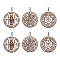 6Pcs 3 Style 304 Stainless Steel Pendants, Flat Round with The Seven Archangels Charm, Stainless Steel Color, 38x35x1.5mm, Hole: 7.5x4mm, 2pcs/style
