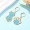 304 Stainless Steel Leverback Earrings for Women, with Cat Shape & Paw Print Glass Woven Pendants, Left and Right, Golden, Deep Sky Blue, 15x44mm