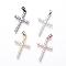 Brass Micro Pave Cubic Zirconia Pendants, Cadmium Free & Nickel Free & Lead Free, Cross, Mixed Color, 22.5x15x3mm, Hole: 2.5x3mm