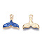 Alloy Pendants, with Enamel, Whale Tail Shape, Light Gold, Blue, 16x16.5x2~3mm, Hole: 1.8mm