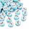 Handmade Polymer Clay Beads, Flat Round with Christmas Stocking, Light Sky Blue, 10x4mm, Hole: 1.6mm