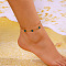 Alloy and Acrylic 5-Petal Flower Link Chain Double Layer Anklets for Women, Golden, Teal, 7-1/2 inch(190mm), 2pcs/set