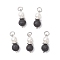 Natural Lava Rock & Shell Pearl Round Pendants, Beaded Charms with Jump Rings, Black and White, Stainless Steel Color, 17.5x7mm, Hole: 3.5mm