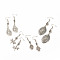 5 Pairs 5 Style Horse Eye & Dragonfly & Feather & Hamsa Hand & Donut Alloy Dangle Earring, Long Drop Earrings for Women, Antique Silver, 76~79mm, Pin: 0.7mm, 1 Pair/style
