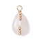 Copper Wire Wrapped Natural Rose Quartz & Natural Cultured Freshwater Pearl Beads Pendants, Teardrop Charms, Golden, 23.5~24x13x9mm, Hole: 3.5mm