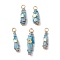 5Pcs 5 Styles Electroplated Natural Quartz Crystal Copper Wire Wrapped Pendants, Teardrop Charms, with Brass Beads, Golden, Light Sky Blue, 25~37x6~13mm, Hole: 3.5~4mm, 1pc/style
