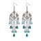 Glass Teardrop Tassel Chandelier Earrings, 316 Surgical Stainless Steel Long Drop Earrings for Women, Light Sea Green, 104mm, Pin: 0.6mm
