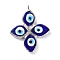 Handmade Lampwork Big Pendants, with Eco-friendly Platinum Tone Tin Findings, Cadmium Free & Lead Free, 4-Petal Flower with Evil Eye Charm, Dark Blue, 52x45x5mm, Hole: 4.5mm