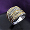 Criss Cross Alloy Crystal Rhinestone Wide Finger Rings, Platinum & Golden, US Size 8(18.1mm)