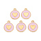Alloy Enamel Pendants, Cadmium Free & Lead Free, Light Gold, Flat Round with Heart, Pink, 16x13x2mm, Hole: 1.6mm