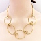 304 Stainless Steel Textured Ring Link Bib Necklaces for Women, Ion Plating(IP), Real 18K Gold Plated, 19.69 inch(50cm)