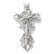 Brass Pendants, Cross with Flower Charms, Rack Plating, Long-Lasting Plated, Lead Free & Cadmium Free, Platinum, 41.5x22x4.5mm, Hole: 2.5x1.5mm