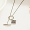 Hollow Rhombus 304 Stainless Steel Pendant Lariat Necklaces for Women, Stainless Steel Color, 15.75 inch(40cm)
