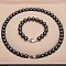 Shell Pearl Round Beaded Necklaces & Bracelets Sets for Women, Black, 450x10mm, 2pcs/set
