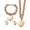 304 Stainless Steel Jewelry Sets, Pendant Necklaces & Charm Bracelets & Stud Earrings, Heart, Golden, 17.72 inch(45cm), 8-1/4  inch(210mm), 16mm, Pin: 0.8mm