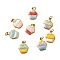304 Stainless Steel Enamel Pendants, Ice Cream Charms, Ion Plating(IP), Real 18K Gold Plated, with Jump Ring, Mixed Color, 12x10x1.5mm, Hole: 2.4mm