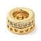 Brass Micro Pave Cubic Zirconia European Beads, Cadmium Free & Lead Free, Flat Round with Heart, Real 18K Gold Plated, 8x4mm, Hole: 4.6mm
