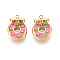 304 Stainless Steel Enamel Pendants, Donut, Ion Plating(IP), Real 18K Gold Plated, Hot Pink, 16x12x6mm, Hole: 1.5mm