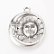 Tibetan Style Alloy Pendants, Flat Round with Sun & Moon, Cadmium Free & Lead Free, Antique Silver, 30x26.5x3mm, Hole: 2.5mm