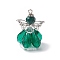 Faceted Glass Pendants, Angel Charm, with Antique Silver Alloy Wing and Platinum Iron Loop & Glass Seed Beads & Glass Pearl Beads, Teal, 31x22x21mm, Hole: 1.6mm