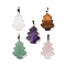 Natural Mixed Stone Pendants, Christmas Tree Charms with Rack Plating Brass Snap on Bails, Platinum, 27x20x5mm, Hole: 8x5mm