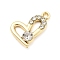 Alloy Rhinestone Pendants, UV Plated, Heart, Golden, 18x17.5x4mm, Hole: 1.6mm