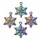 Rainbow Color Alloy Pendants, Cadmium Free & Lead Free, Snowflake, 34x25.5x2mm, Hole: 3mm
