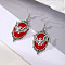 Halloween Bat Alloy Glass Dangle Earrings, Red, 60mm