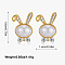 Rabbit Brass Micro Pave Clear Cubic Zirconia Stud Earrings, with Plastic Imitation Pearl, Golden, 18x14mm