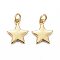 Brass Pendants, Long-Lasting Plated, Star, Real 18K Gold Plated, 11.5x10x1.5mm, Jump Ring: 4x0.7mm, Inner Diameter: 2.3mm