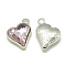 Alloy Glass Pendants, Faceted, Heart, Platinum, Pearl Pink, 17x15x5mm, Hole: 1.5mm