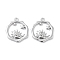 Brass Micro Pave Clear Cubic Zirconia Pendants, Round Ring with Sun and Star Charms, Real Platinum Plated, 16x14x2mm, Hole: 1.4mm