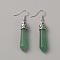 Natural Green Aventurine Bullet Dangle Earrings, Platinum Plated Zinc Alloy Jewelry for Women, 53mm, Pin: 0.5mm