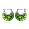 Flat Round 304 Stainless Steel Millefiori Glass Hoop Earrings, Stainless Steel Color, Lime Green, 25mm