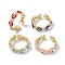 Heart with Evil Eye Enamel & Clear Cubic Zirconia Open Cuff Ring, Real 18K Gold Plated Brass Jewelry for Women, Lead Free & Cadmium Free, Mixed Color, US Size 6 1/4(16.7mm)