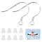 10 Pairs 925 Sterling Silver Earring Hooks, with Horizontal Loops & 50Pcs Plastic Ear Nuts & 1Pcs Polishing Cloth, Silver, 15x18x1mm, Hole: 1.5mm, 24 Gauge, Pin: 0.5mm